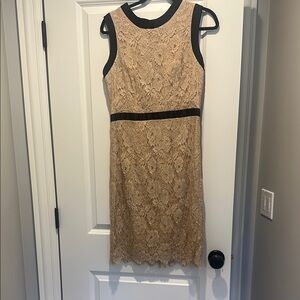 Milly- Elegant Nude Lace and satin Sleeveless Dress with bow - Black and Tan